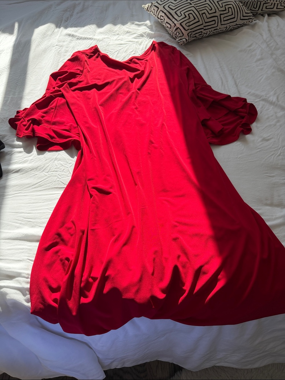Bright Red Ruffle Sleeve Dress